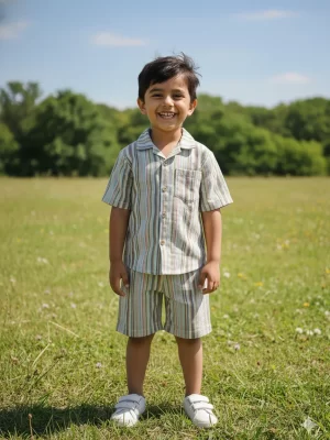 Kids Boys Multicolor Striped Cotton Co-Ord Set