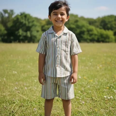 Kids Boys Multicolor Striped Cotton Co-Ord Set