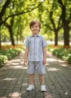 Kids Boys Multicolor Striped Cotton Co-Ord Set