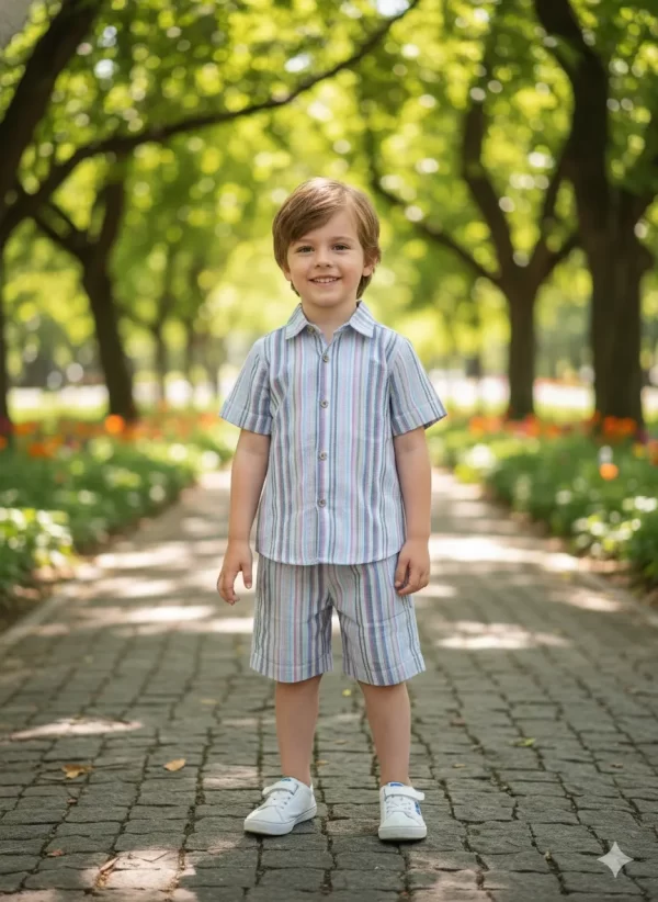 Kids Boys Multicolor Striped Cotton Co-Ord Set