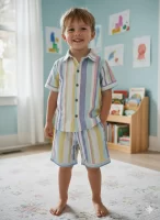 Kids Boys Multi Colour Stripe Cotton Co-Ord Set