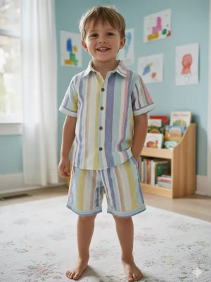 Kids Boys Multi Colour Stripe Cotton Co-Ord Set