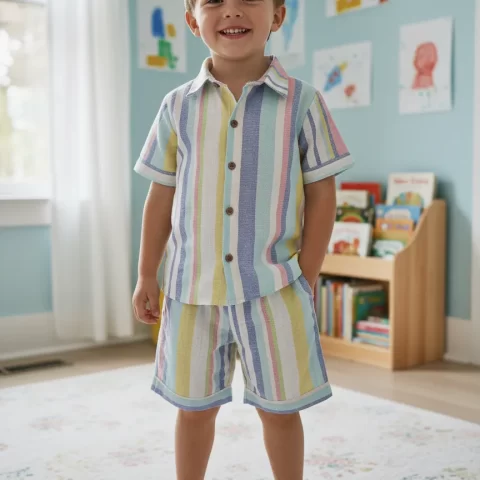 Kids Boys Multi Colour Stripe Cotton Co-Ord Set