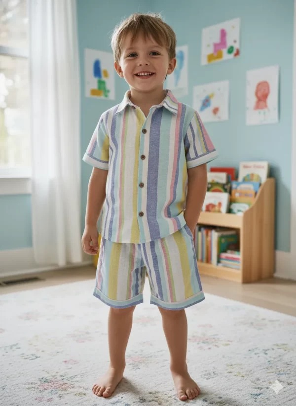 Kids Boys Multi Colour Stripe Cotton Co-Ord Set