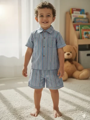 Kids Boys Multi Lining Cotton Co-Ord Set