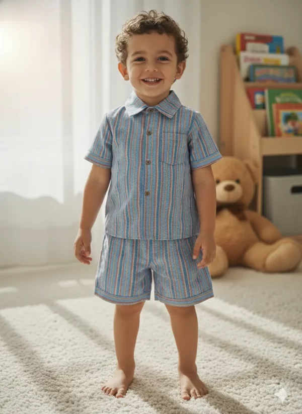Kids Boys Multi Lining Cotton Co-Ord Set