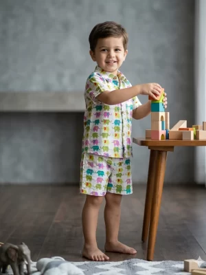Multi Elephant Print Cotton Co-Ord Set for Boys and Girls