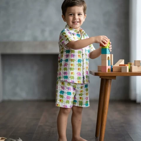 Multi Elephant Print Cotton Co-Ord Set for Boys and Girls