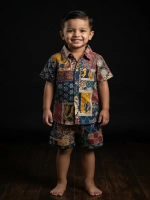 Kids Boys Patch Work Print Cotton Co-Ord Set