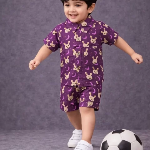 Kids Boys Rabbit Print Cotton Co-Ord Set