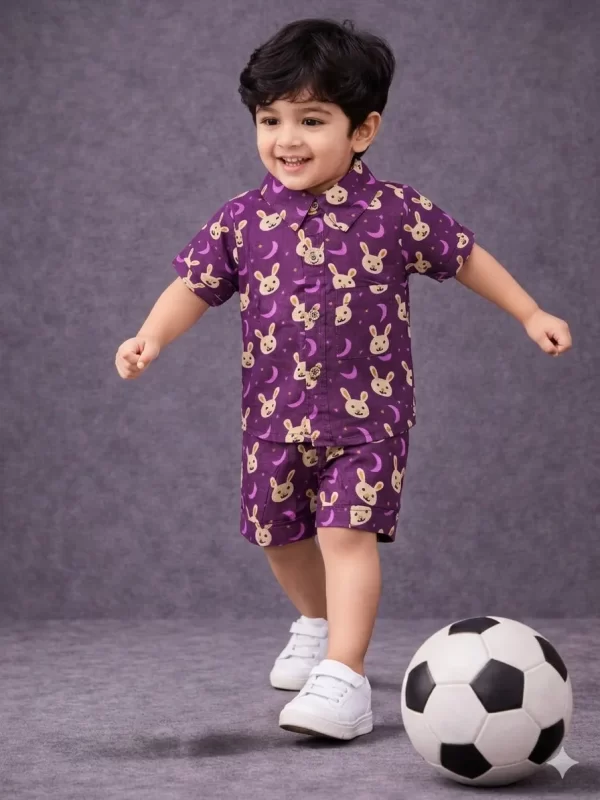Kids Boys Rabbit Print Cotton Co-Ord Set