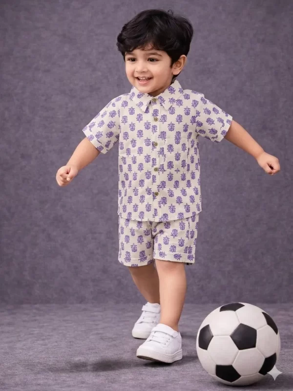 Kids Boys Cotton Co-Ord Set with Leaf Print