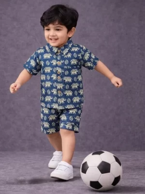 Kids Boys Elephant Print Cotton Co-Ord Set