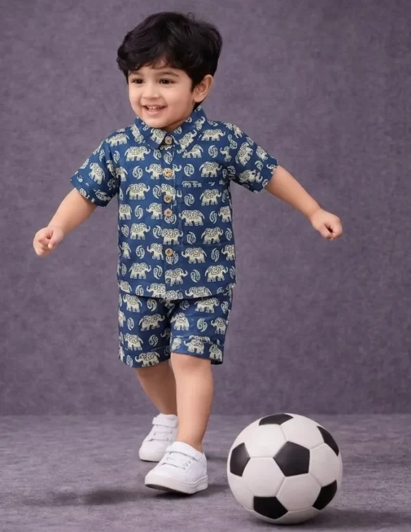 Kids Boys Elephant Print Cotton Co-Ord Set