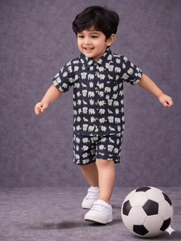 Kids Boys Cotton Elephant Print Co-Ord Set
