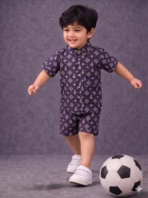 Half Sleeves Printed Cotton Co-Ord Set for Boys and Girls