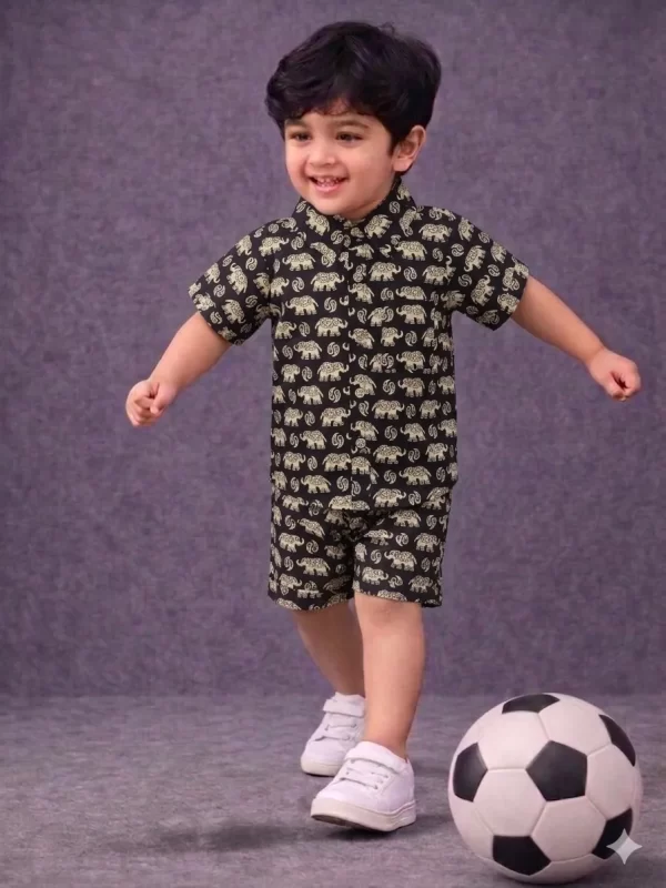 Kids Boys Elephant Print Cotton Co-Ord Set