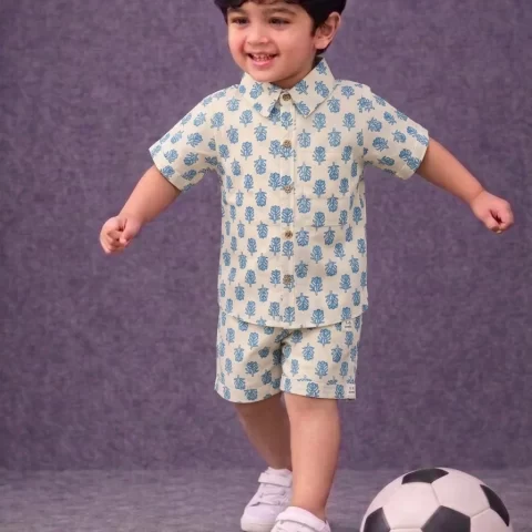 Kids Boys Cotton Co-Ord Set with Leaf Print