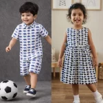 Kids Blue Elephant Print Cotton Sibling Combo Set