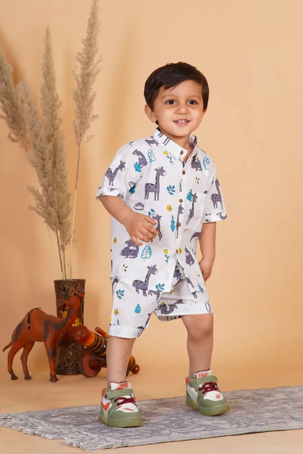 Kids Boys Giraffe Print Cotton Co-Ord Set