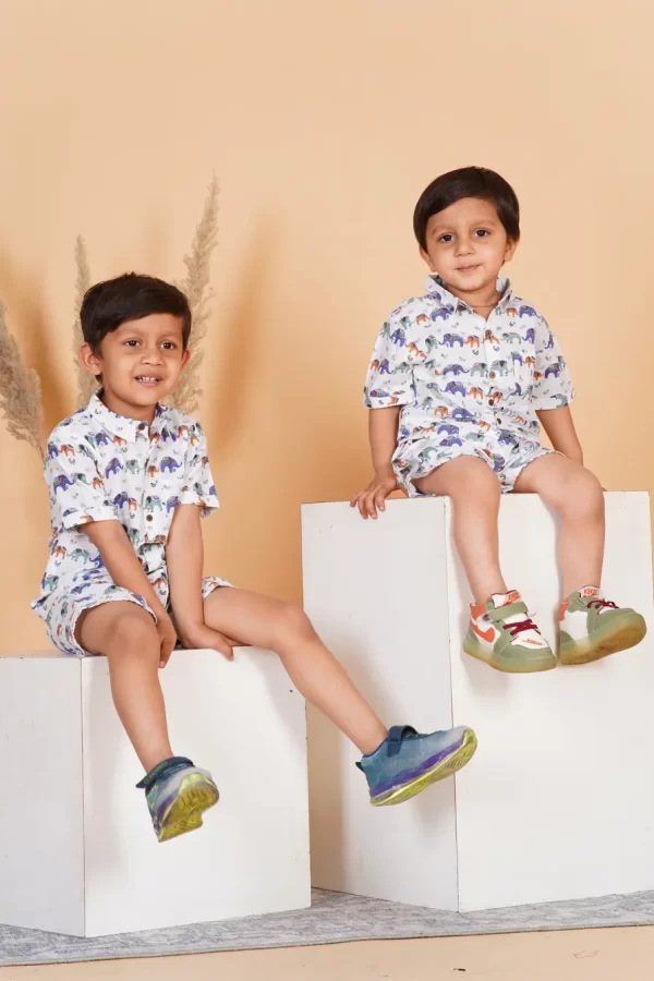 Elephant Print Cotton Co-Ord Set for Kids Boys
