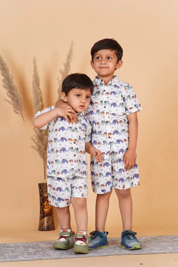 Elephant Print Cotton Co-Ord Set for Kids Boys