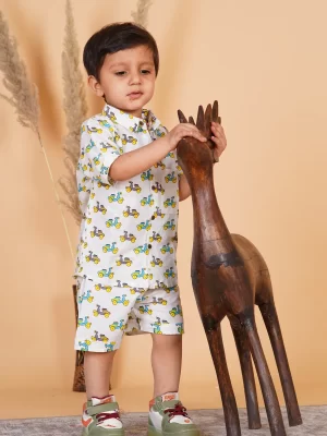 Cotton Co-Ord Set with Scooter Print for Kids Boys