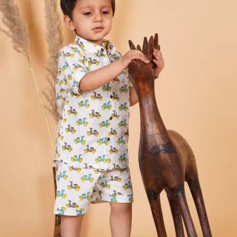 Cotton Co-Ord Set with Scooter Print for Kids Boys