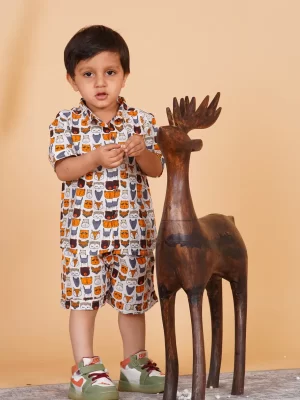 Kids Boys Owl Design Cotton Co-Ord Outfit