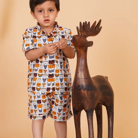 Kids Boys Owl Design Cotton Co-Ord Outfit