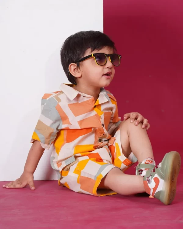 Kids Boys Multi Colour Printed Cotton Co-Ord Set