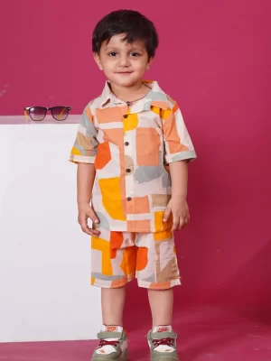 Kids Boys Multi Colour Printed Cotton Co-Ord Set