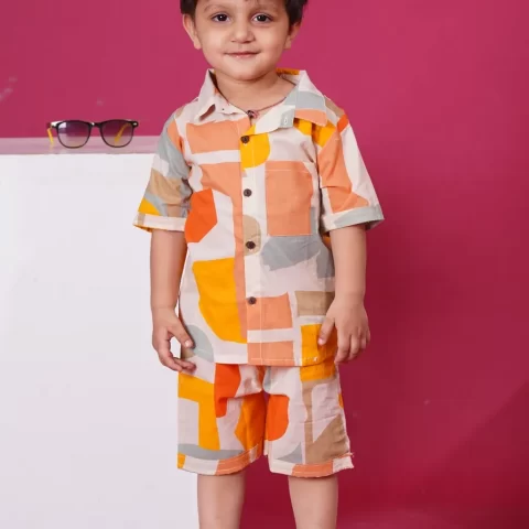 Kids Boys Multi Colour Printed Cotton Co-Ord Set