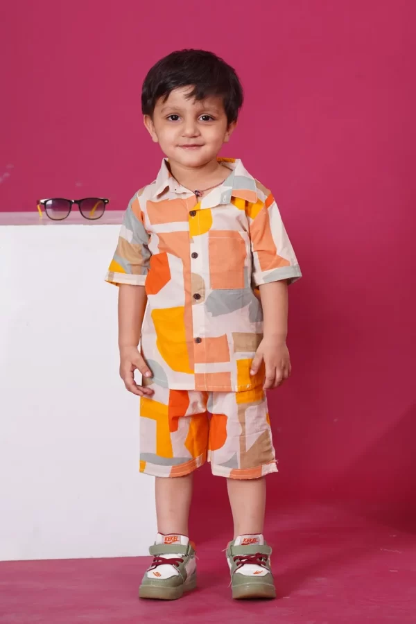 Kids Boys Multi Colour Printed Cotton Co-Ord Set