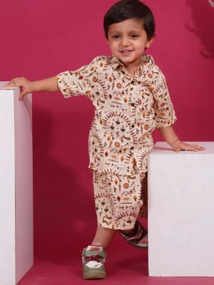 Kids Boys House Print Cotton Co-Ord Set