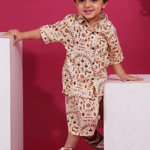 Kids Boys House Print Cotton Co-Ord Set