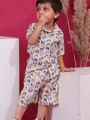 Kids Boys Multicolour Printed Cotton Co-Ord Set