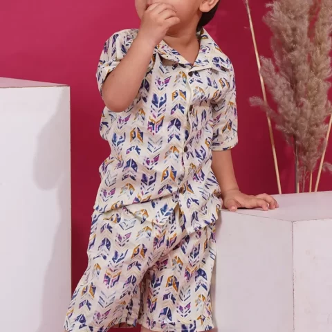 Kids Boys Multicolour Printed Cotton Co-Ord Set