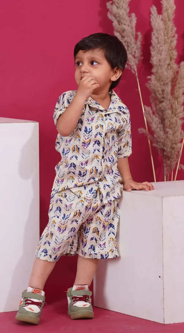 Kids Boys Multicolour Printed Cotton Co-Ord Set