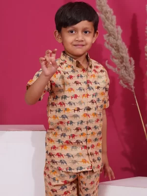 Elephant Print Cotton Co-Ord Outfit for Boys