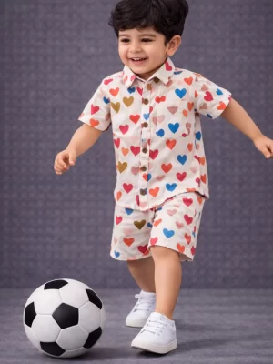 Heart (Dil) Print Cotton Co-Ord Set for Kids Boys