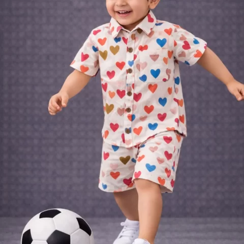 Heart (Dil) Print Cotton Co-Ord Set for Kids Boys