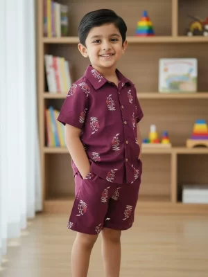 Boys Floral Print Cotton Co-Ord Set