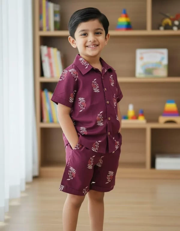 Boys Floral Print Cotton Co-Ord Set