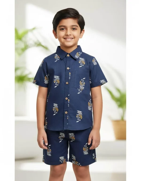Boys Floral Print Cotton Co-Ord Set