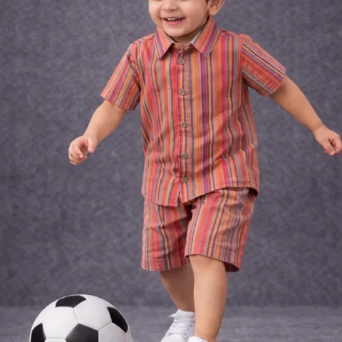 Kids Boys Multi Stripe Cotton Co-Ord Set