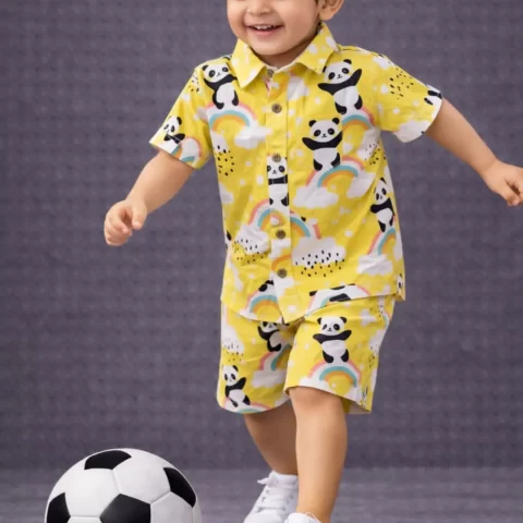 Kids Boys Panda Print Cotton Co-Ord Set