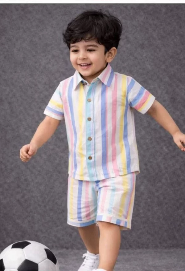 Kids Boys Multi Colour Stripe Cotton Co-Ord Set