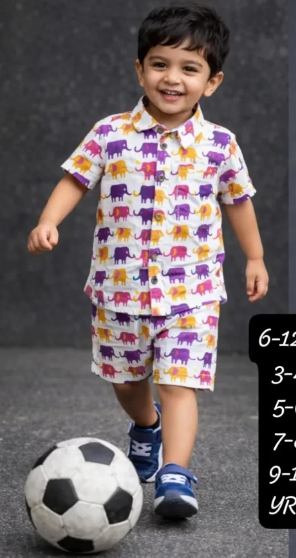 Multi Elephant Print Cotton Co-Ord Set for Boys and Girls