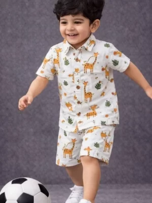 Kids Boys Giraffe Print Cotton Co-Ord Set